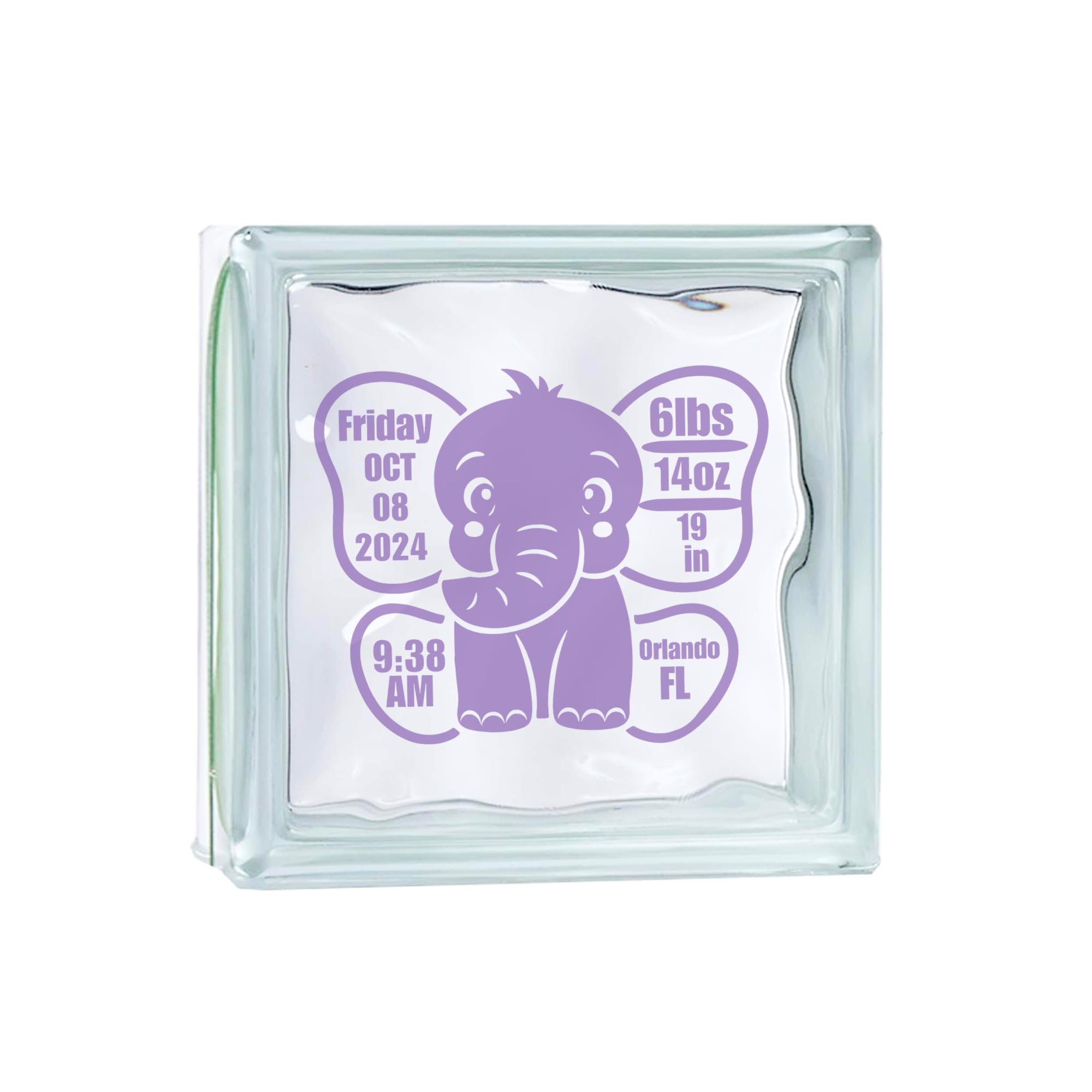 Personalized vinyl baby birth stats decal featuring an elephant design, perfect for nursery decor from Nostalgi Factory.