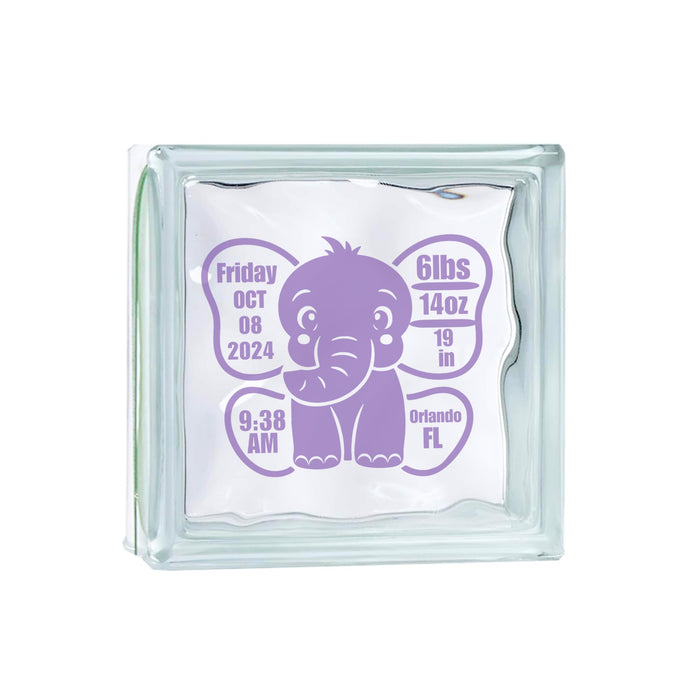 Personalized vinyl baby birth stats decal featuring an elephant design, perfect for nursery decor from Nostalgi Factory.