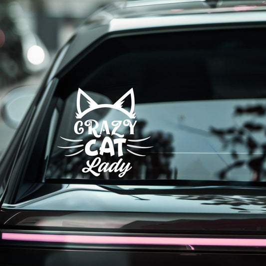 Crazy Cat Lady decal featuring cat ears design on vinyl car sticker by Nostalgi Factory, perfect for pet lovers.