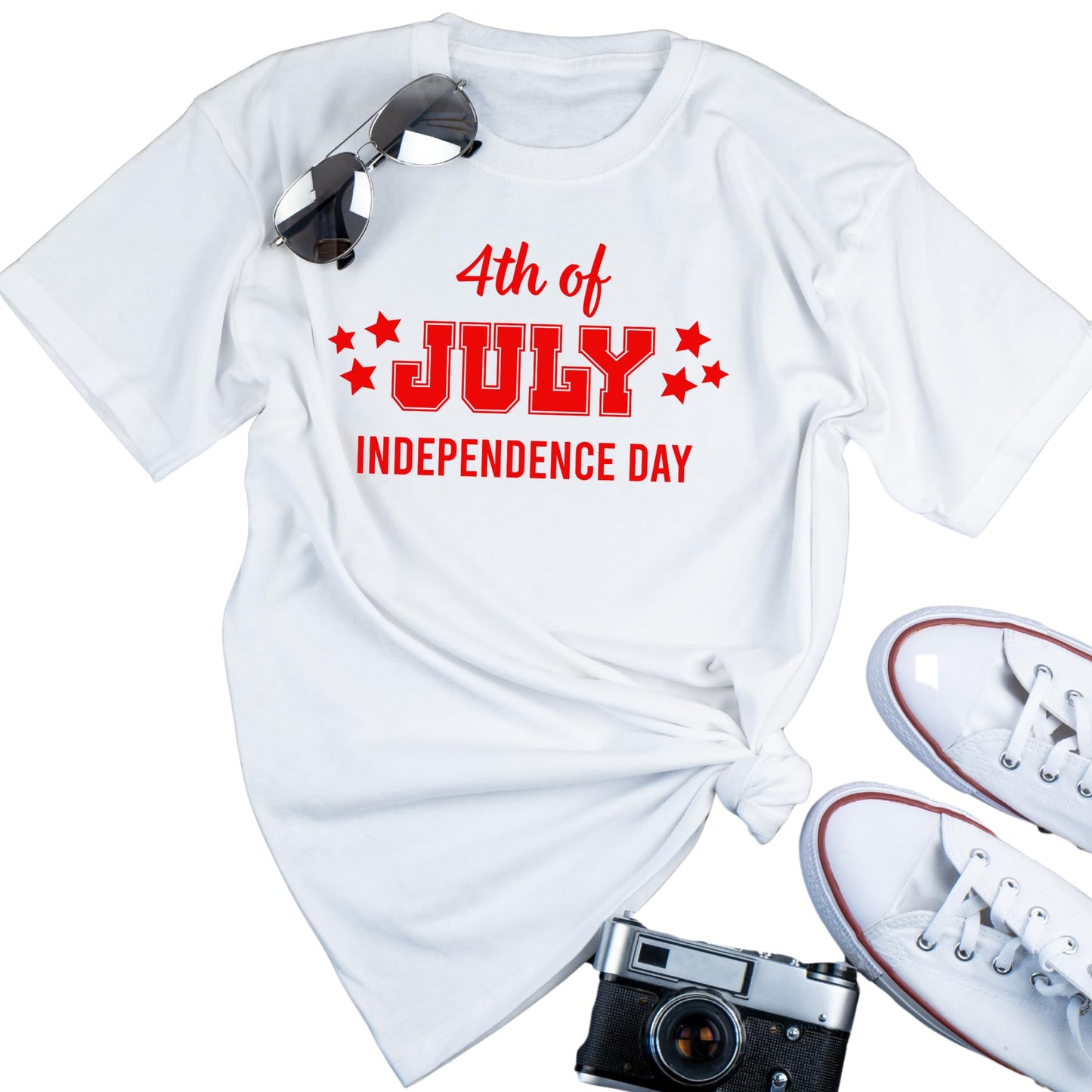Patriotic 4th of July HTV iron-on transfer with stars for shirts, by Nostalgi Factory, showcasing a festive Independence Day design.
