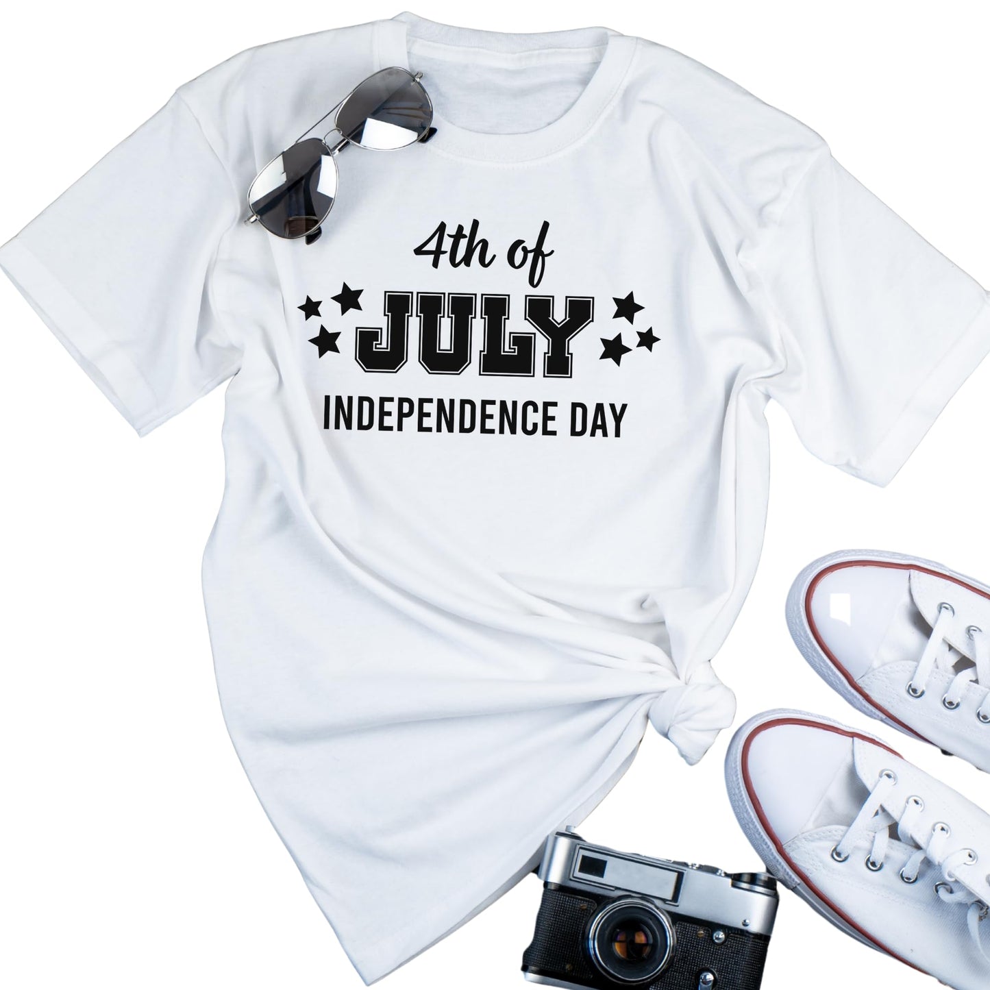 Patriotic 4th of July HTV iron-on transfer with stars for shirts, by Nostalgi Factory, featuring a festive Independence Day design.