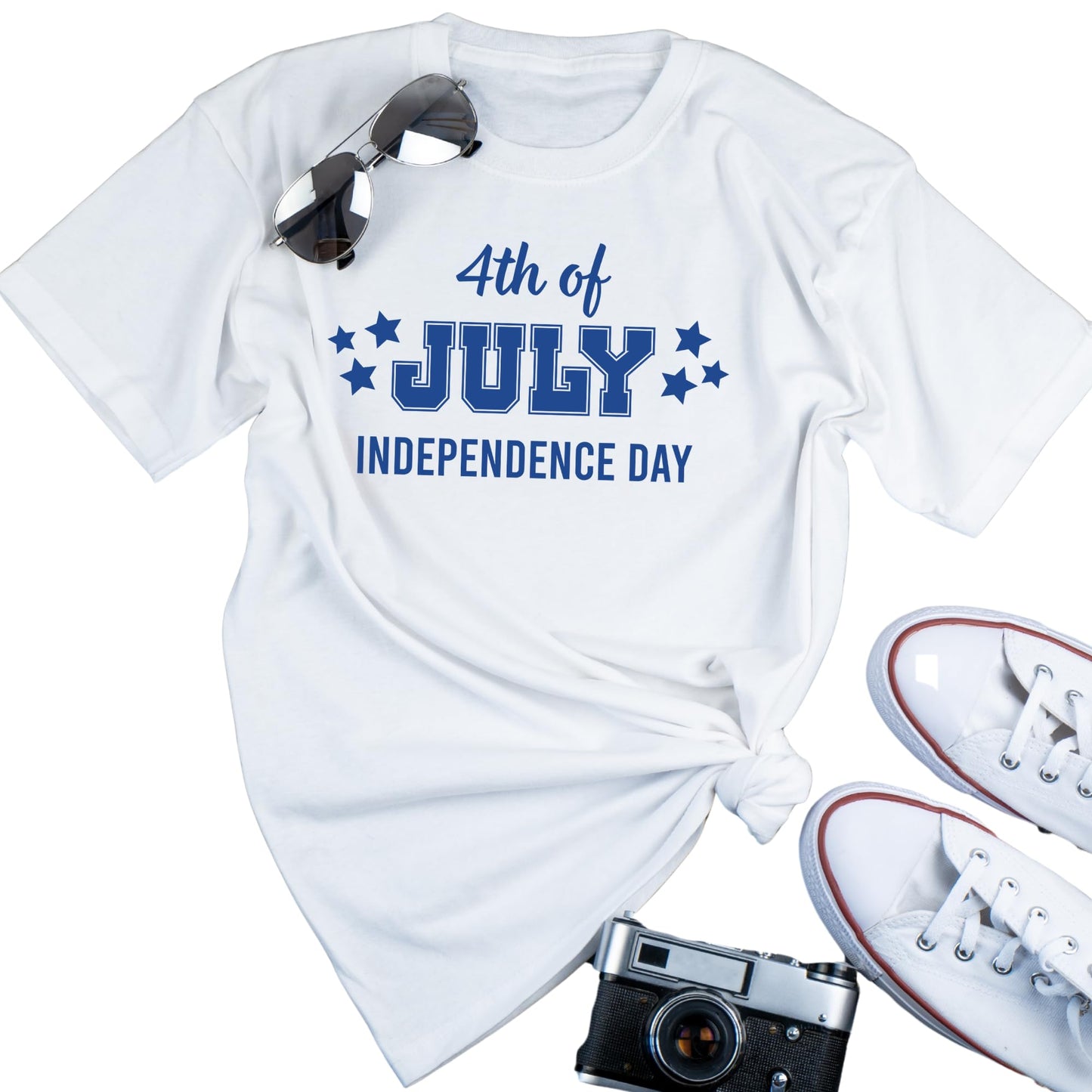 Patriotic 4th of July shirt iron-on transfer with stars, designed for heat transfer vinyl by Nostalgi Factory.