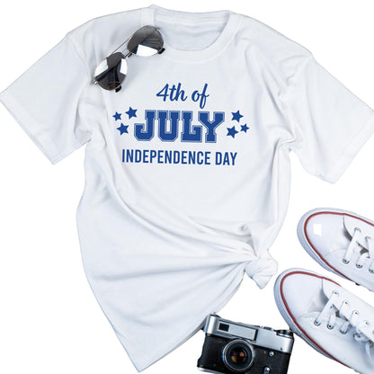Patriotic 4th of July shirt iron-on transfer with stars, designed for heat transfer vinyl by Nostalgi Factory.