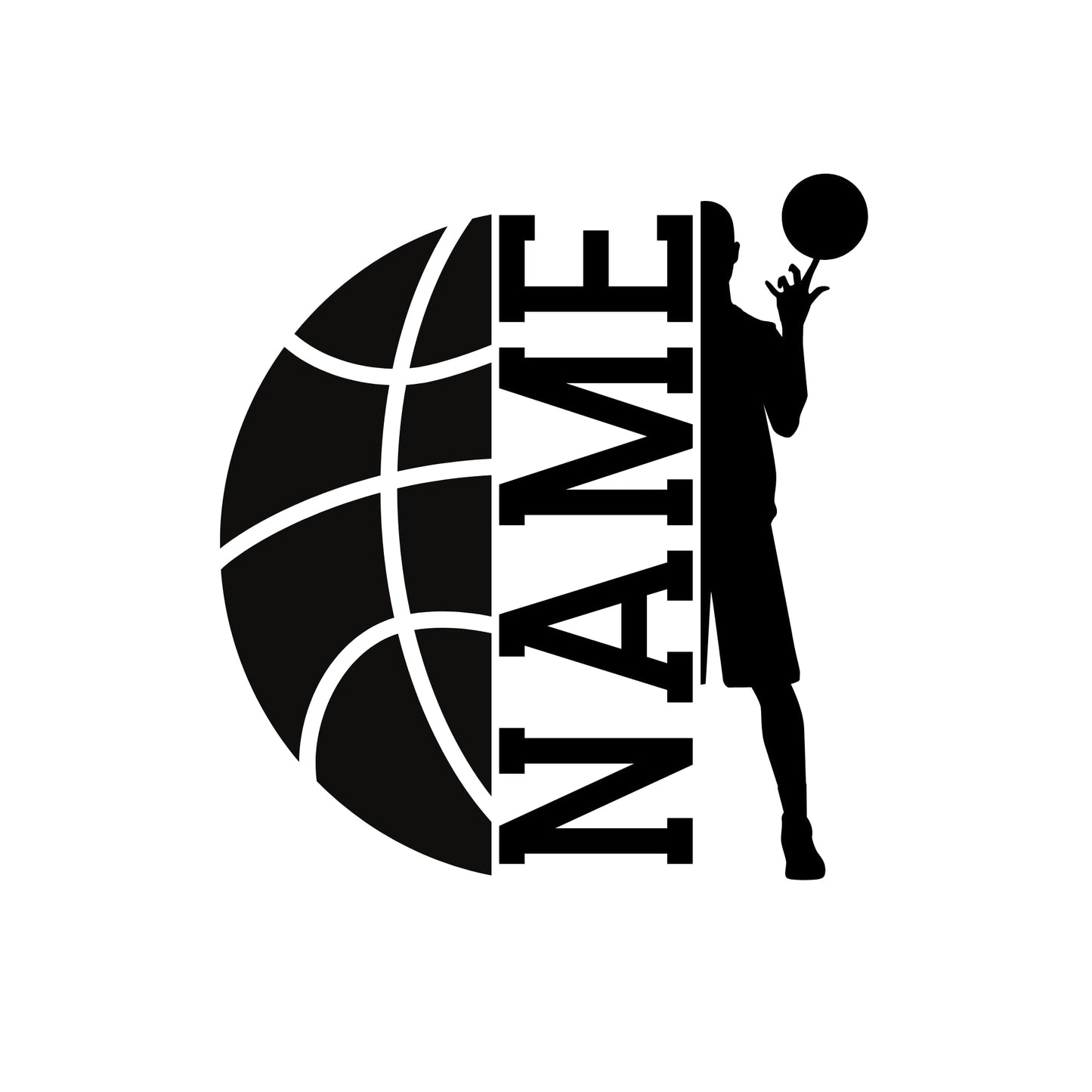 Personalized vinyl basketball name decal from Nostalgi Factory, showcasing a custom sports sticker on a basketball surface.