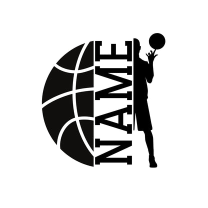 Personalized vinyl basketball name decal from Nostalgi Factory, showcasing a custom sports sticker on a basketball surface.