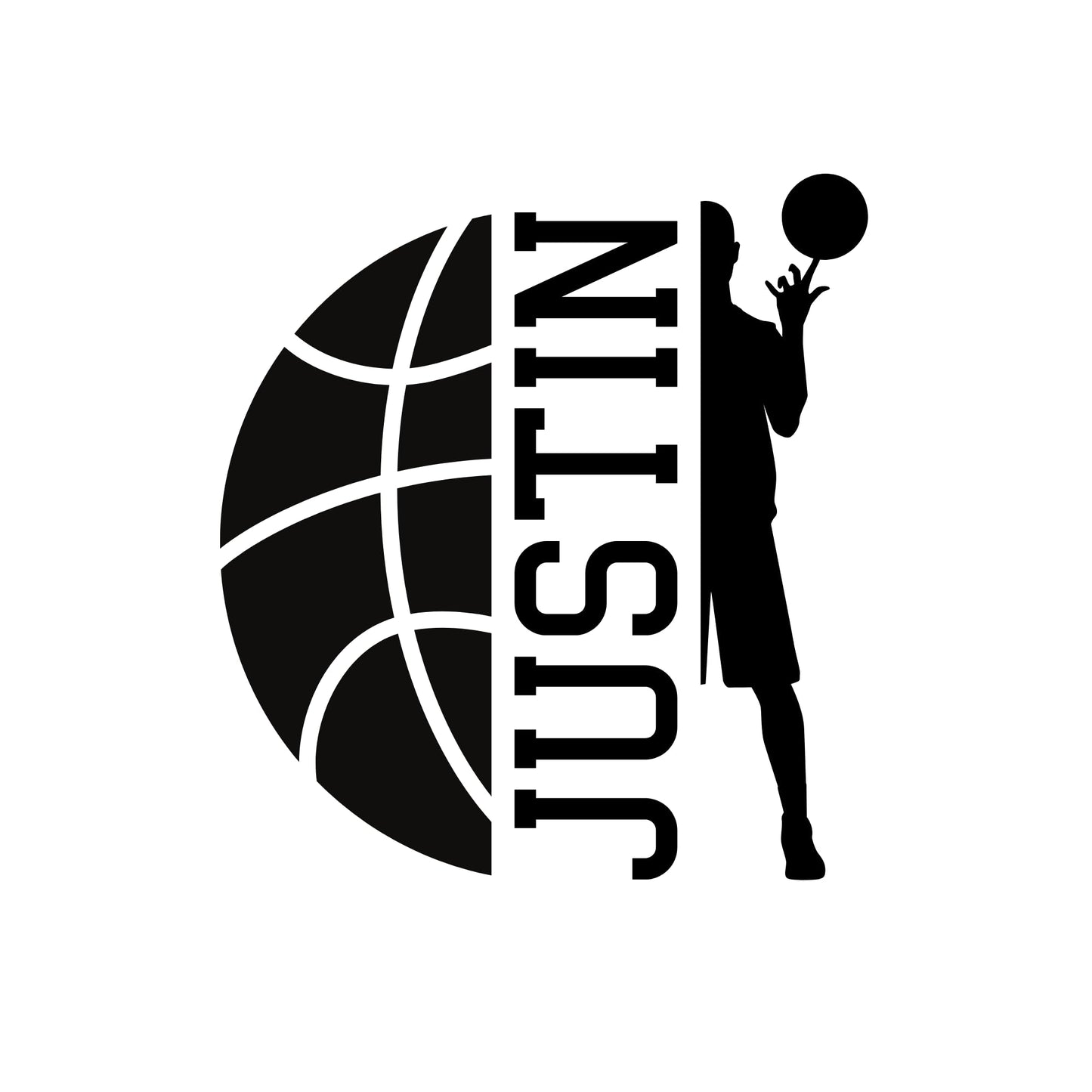 Custom basketball name decal from Nostalgi Factory, personalized vinyl sticker featuring vibrant sports-themed design.