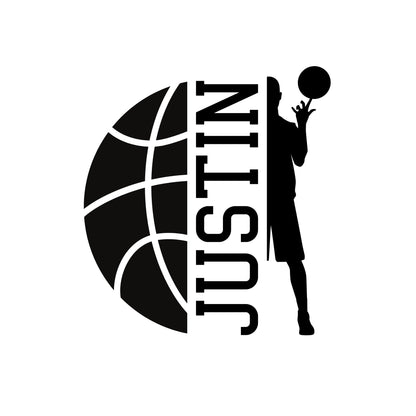 Custom basketball name decal from Nostalgi Factory, personalized vinyl sticker featuring vibrant sports-themed design.