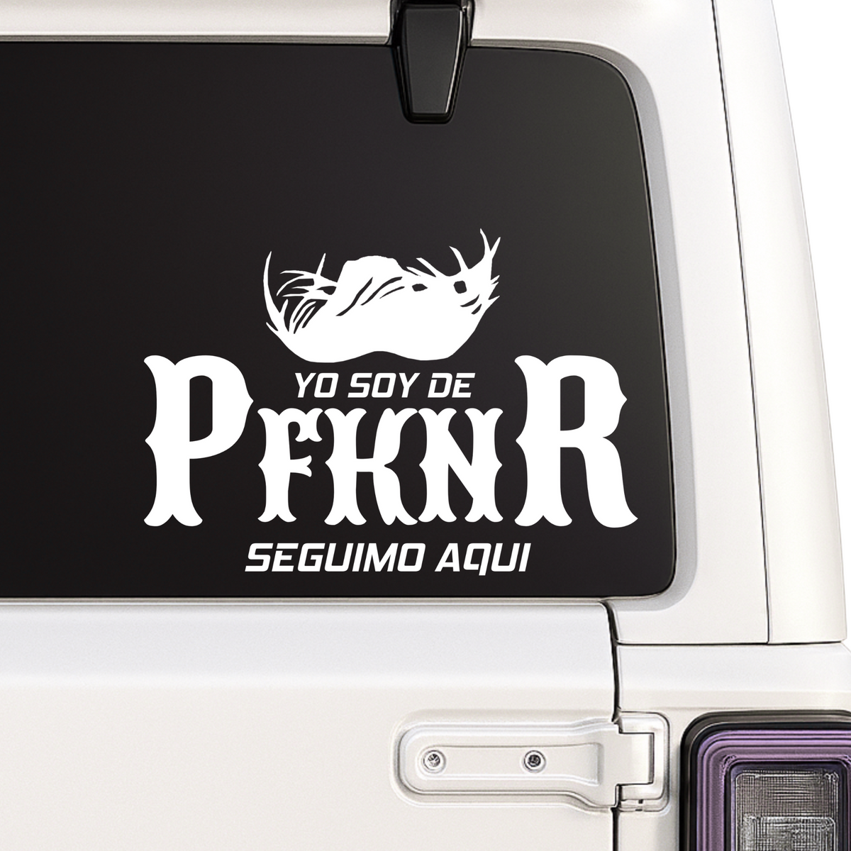 Black PFKNR Puerto Rico car decal vinyl sticker featuring "Seguimo Aquí" and "Yo Soy De PFKNR" design, 6-inch size.