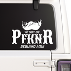 Black PFKNR Puerto Rico car decal vinyl sticker featuring "Seguimo Aquí" and "Yo Soy De PFKNR" design, 6-inch size.