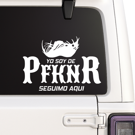 Black PFKNR Puerto Rico car decal vinyl sticker featuring "Seguimo Aquí" and "Yo Soy De PFKNR" design, 6-inch size.