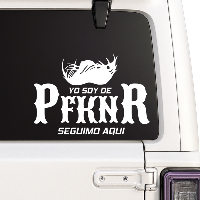 Black PFKNR Puerto Rico car decal vinyl sticker featuring "Seguimo Aquí" and "Yo Soy De PFKNR" design, 6-inch size.