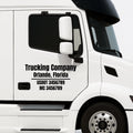 Set of 2 vinyl decals featuring custom business name, USDOT, and MC numbers for commercial vehicle lettering by Nostalgi Factory