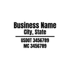 Set of two vinyl decals with custom business name and USDOT MC numbers for commercial vehicles, by Nostalgi Factory.