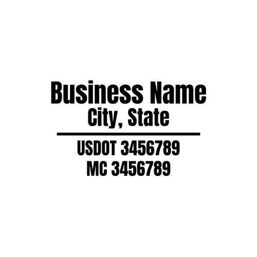 Set of two vinyl decals with custom business name and USDOT MC numbers for commercial vehicles, by Nostalgi Factory.