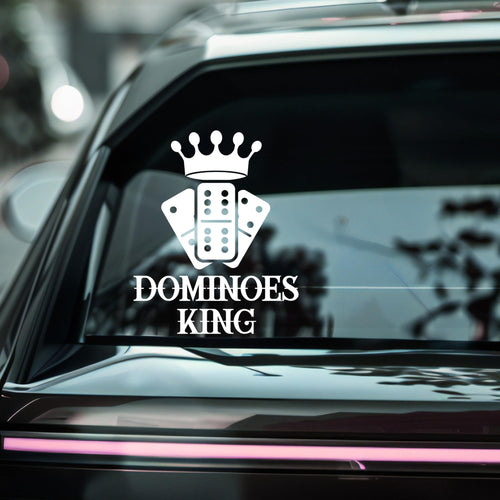 Vinyl decal featuring a crown and domino design from Nostalgi Factory, available in 12 colors, ideal for car customization.