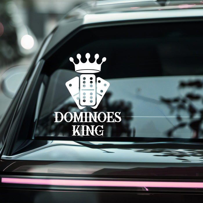 Vinyl decal featuring a crown and domino design from Nostalgi Factory, available in 12 colors, ideal for car customization.