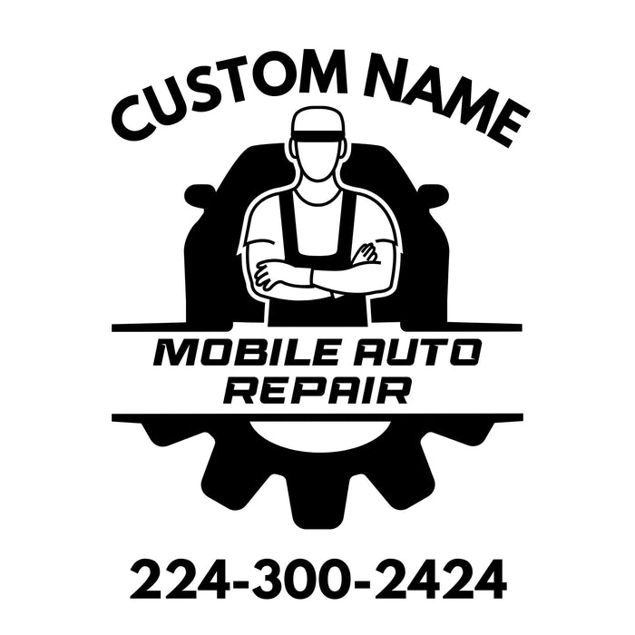 Mobile Auto Repair Vinyl Decal | Custom Name and Phone Number | Business Logo Sticker | 5 Colors Available | Professional Vehicle Graphics - Nostalgi Factory
