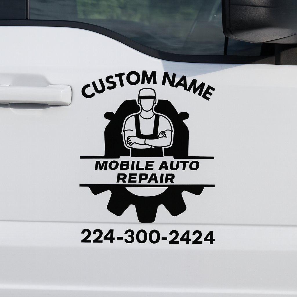 Mobile Auto Repair Decal | Custom Business Name & Phone | Vehicle Graphics | 5 Colors Available - Nostalgi Factory