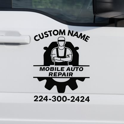 Mobile Auto Repair Decal | Custom Business Name & Phone | Vehicle Graphics | 5 Colors Available - Nostalgi Factory