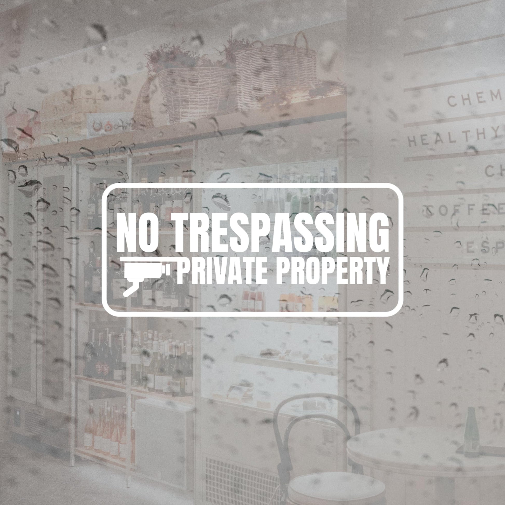 No Trespassing Private Property Sign with Security Camera Icon, Black and White - Nostalgi Factory