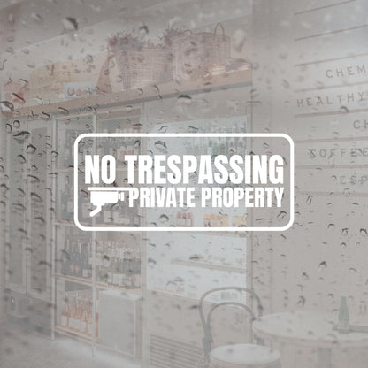 No Trespassing Private Property Sign with Security Camera Icon, Black and White - Nostalgi Factory