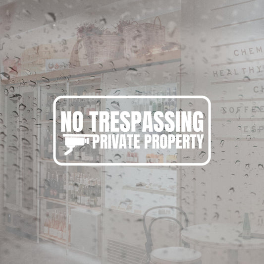 No Trespassing Private Property Sign with Security Camera Icon, Black and White - Nostalgi Factory