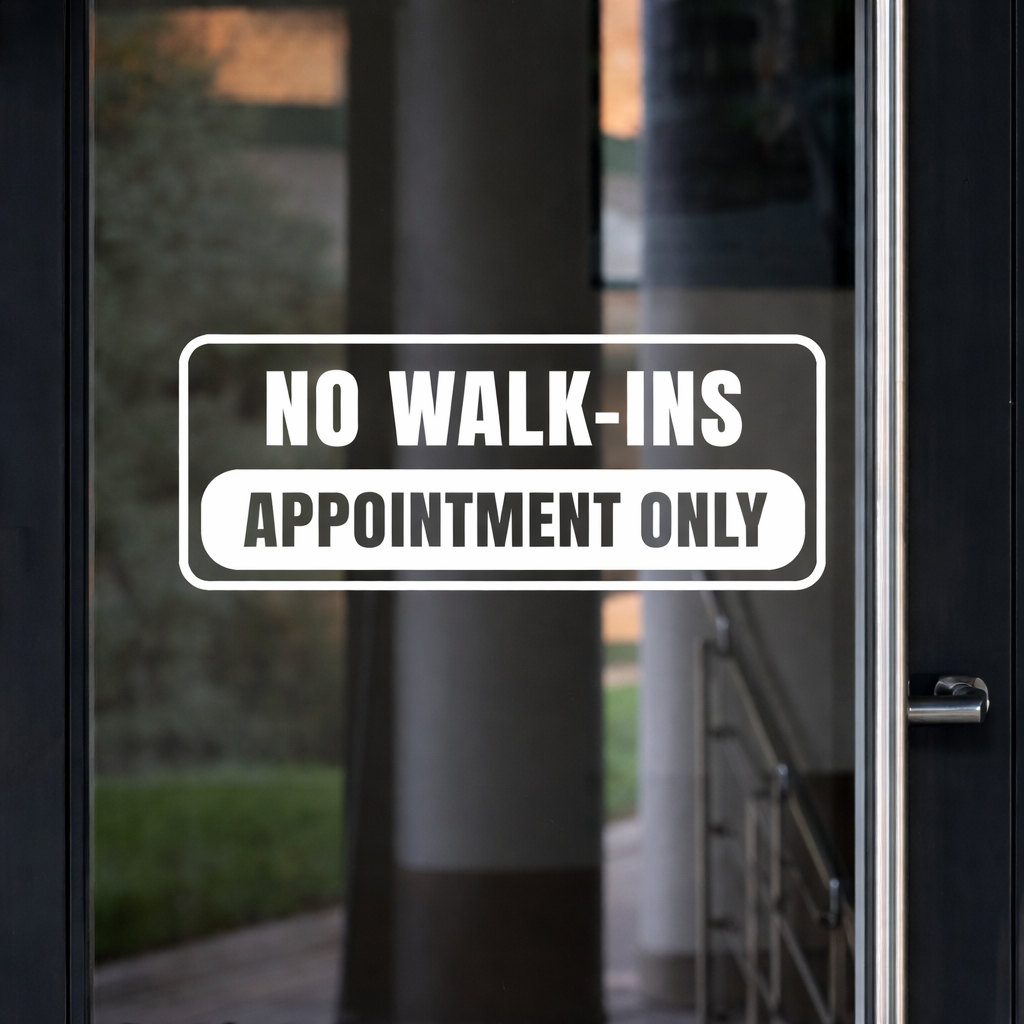 No Walk-Ins Appointment Only Sign | Business Door Decal | 12 Colors Available - Nostalgi Factory