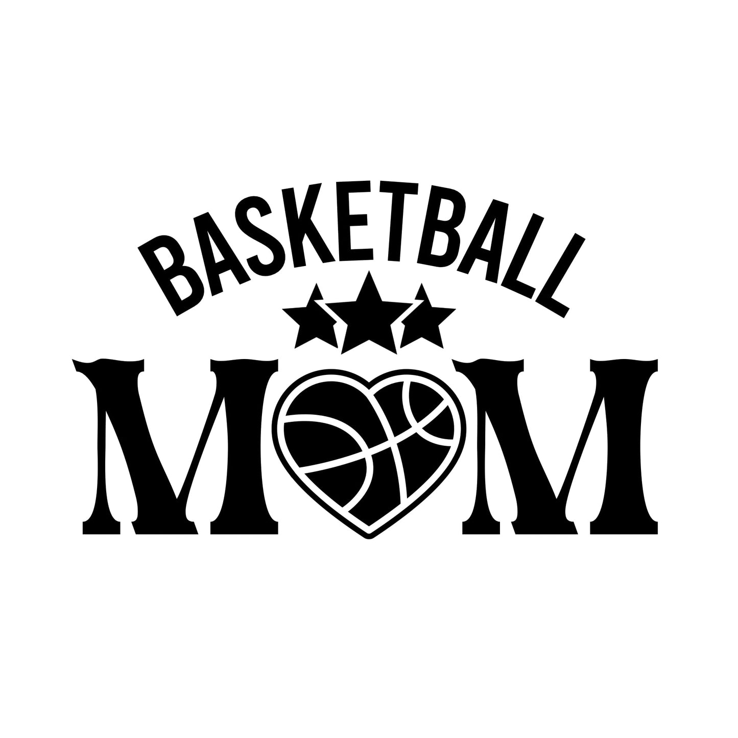 Basketball Mom car decal with heart and star design in various colors, made of durable vinyl for vehicle decoration.