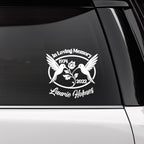 Orange 6-inch hummingbird memorial vinyl decal with custom name and dates, available in 10 colors, for cars or memorial displays.