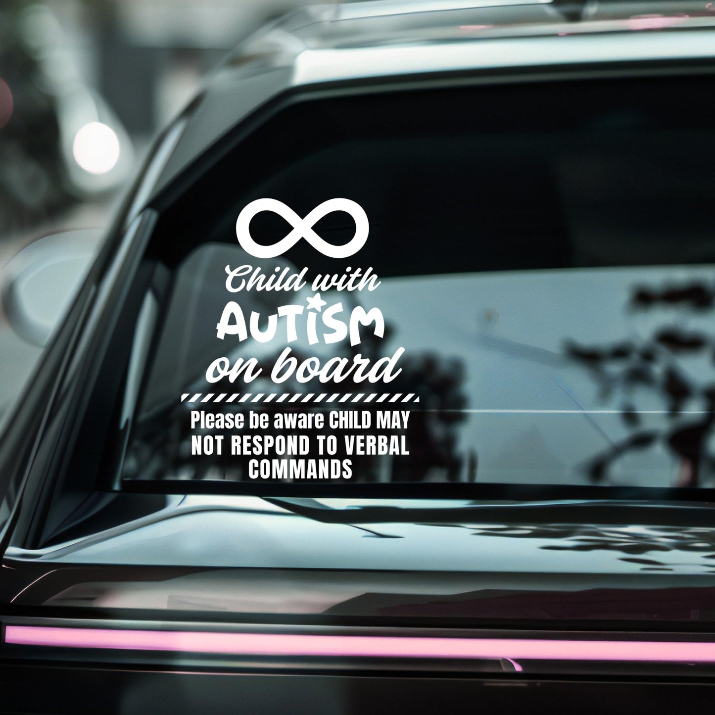 Autism awareness car decal showing a child with autism on board warning vinyl sticker in various colors, made by Nostalgi Factory.