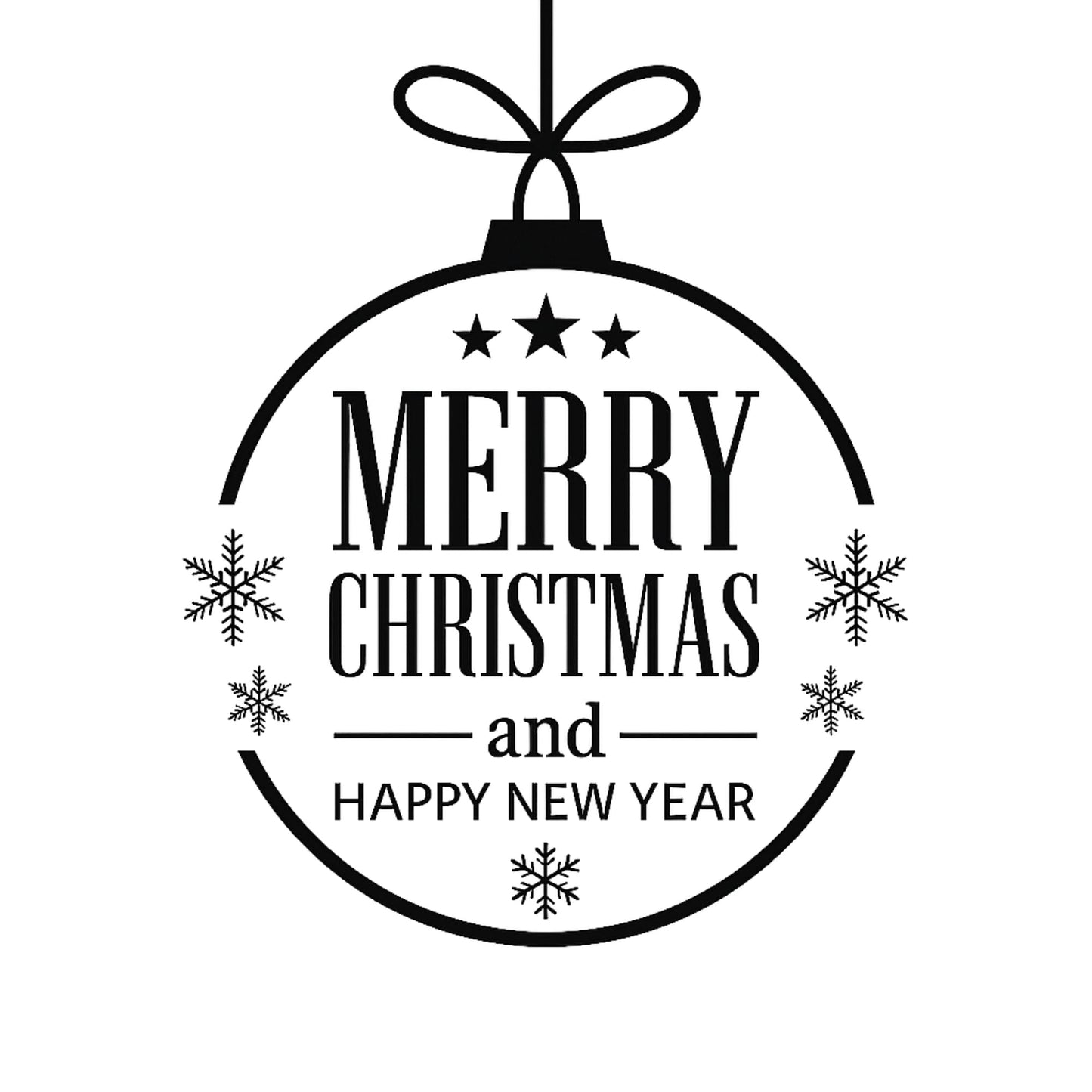 Vinyl Christmas and New Year window decal with snowflakes and ornament design, perfect for holiday store or home decoration.