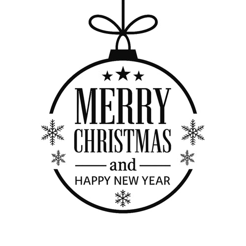 Vinyl Christmas and New Year window decal with snowflakes and ornament design, perfect for holiday store or home decoration.