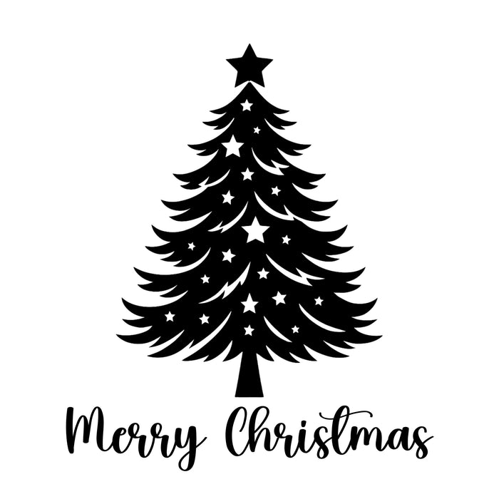 Nostalgi Factory Christmas Tree vinyl wall decal with stars, festive Merry Christmas window sticker for holiday decor