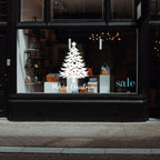 Christmas tree vinyl wall decal with stars and Merry Christmas window sticker by Nostalgi Factory, perfect for festive holiday decor.
