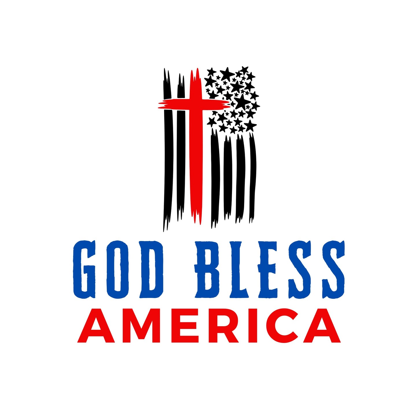 Vinyl decal with patriotic cross flag design for cars, featuring "God Bless America" text, handcrafted by Nostalgi Factory.