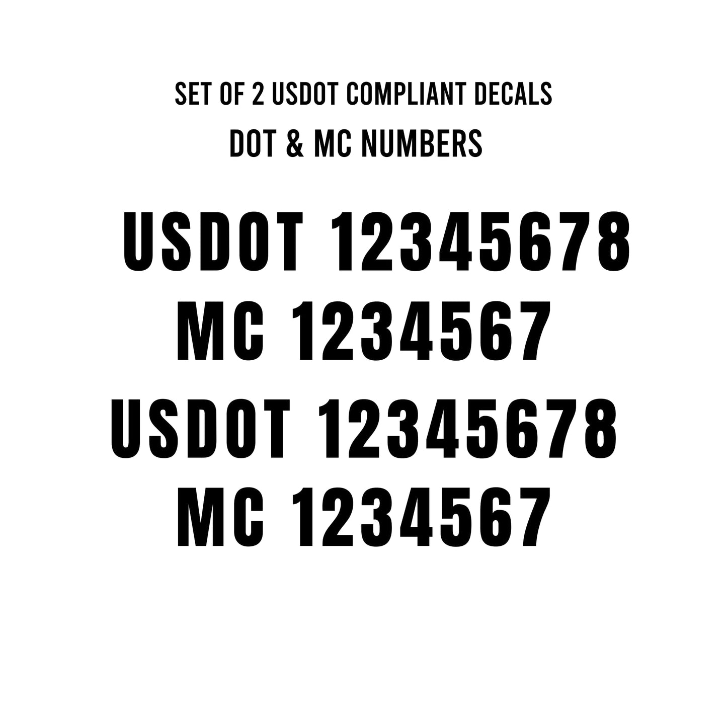 Set of 4 Custom Compliance USDOT and MC Custom Number Decals | 2-Inch Vinyl Lettering | Truck Commercial Numbers | Commercial Van Pick up Semi Truck Required Decal Set - Nostalgi Factory