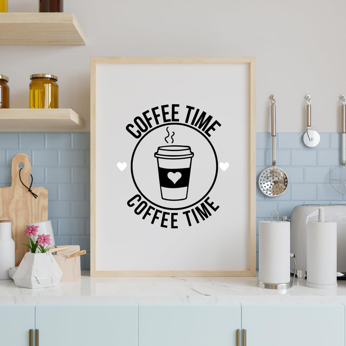 Colorful Coffee Time Mug Vinyl Decal by Nostalgi Factory, suitable for laptops, walls, signs, or notebooks in various sizes.