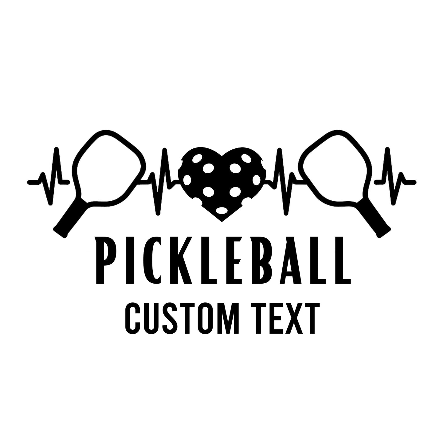 Custom pickleball heartbeat vinyl car decal with paddle and heart design, ideal for windows, bumpers, and personalizing vehicles.