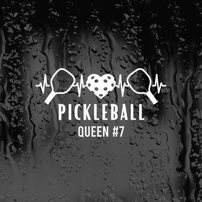 Custom pickleball heartbeat vinyl decal with paddle and heart design for cars, windows, bumpers, and more by Nostalgi Factory