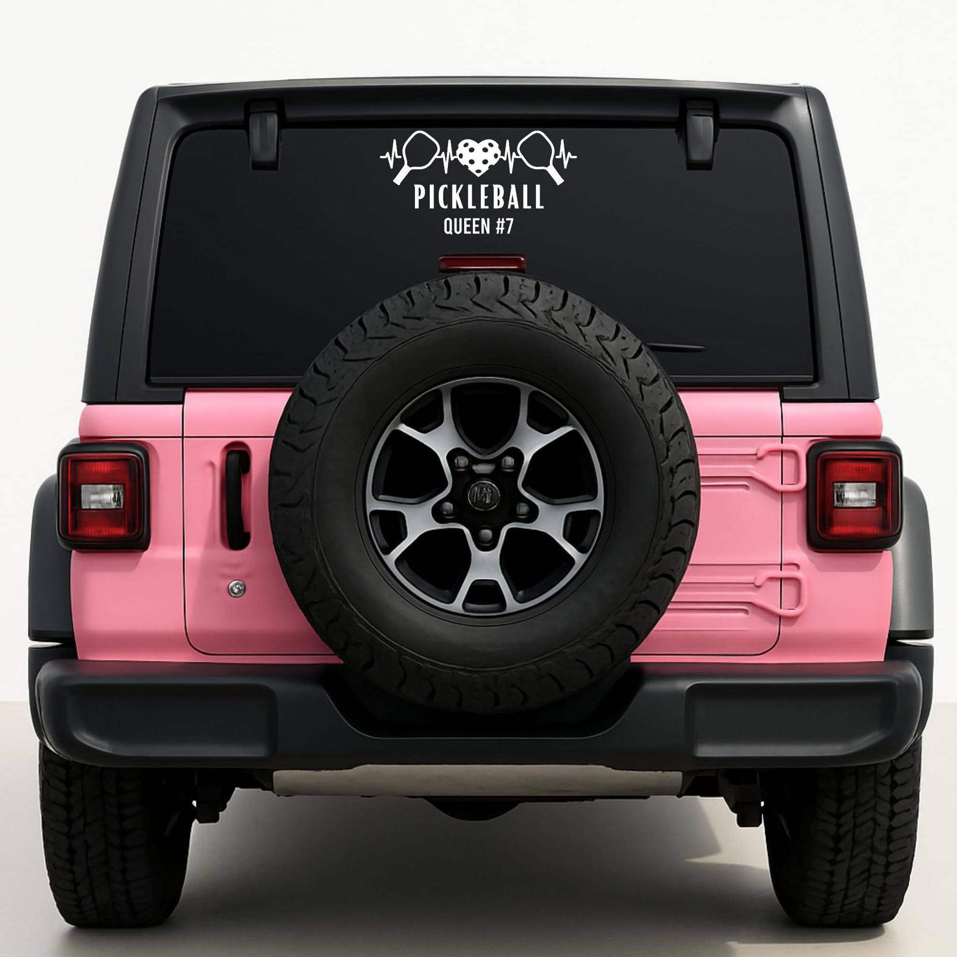 Custom pickleball heartbeat vinyl car decal with paddle and heart design, perfect for windows, bumpers, and picklball lovers.