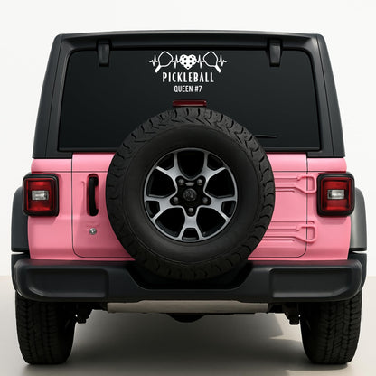 Custom pickleball heartbeat vinyl car decal with paddle and heart design, perfect for windows, bumpers, and picklball lovers.