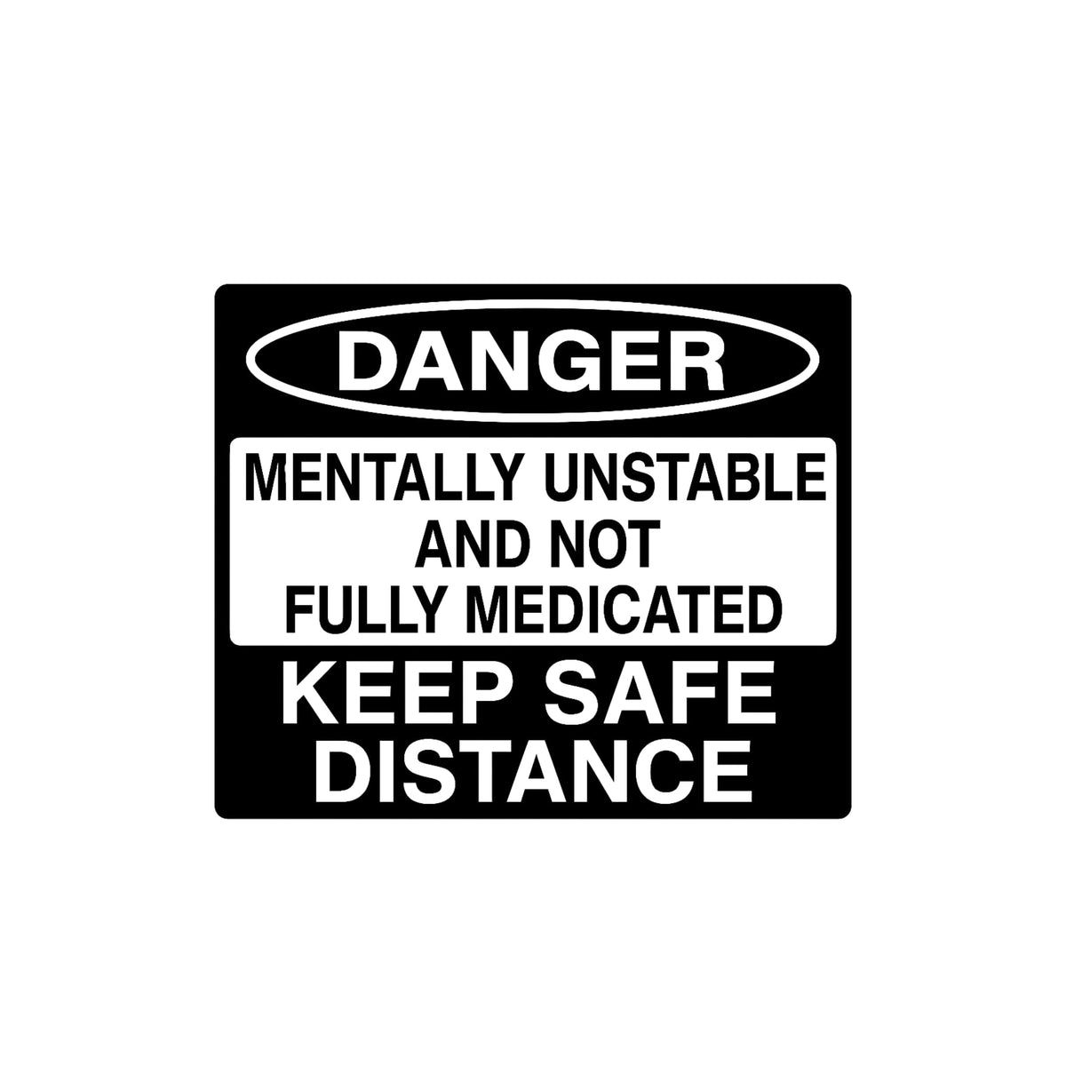 Funny warning vinyl car decal with "Mentally Unstable" design in multiple colors, suitable for car windows from Nostalgi Factory.