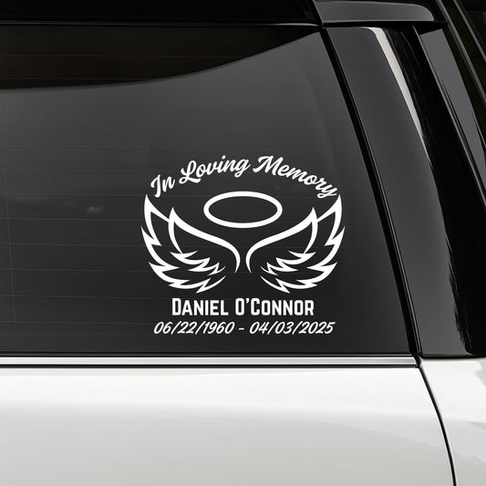 Loving Memory Angel Wings Halo Car Decal | Customizable Memorial Vinyl Sticker | 5 Color Options - Nostalgi Factory
