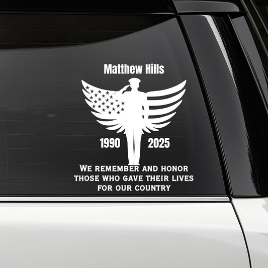 Military Memorial Vinyl Decal | Customizable Name and Years |Tribute Design | Different Sizes and 5 Color Options | Soldier Sticker - Nostalgi Factory