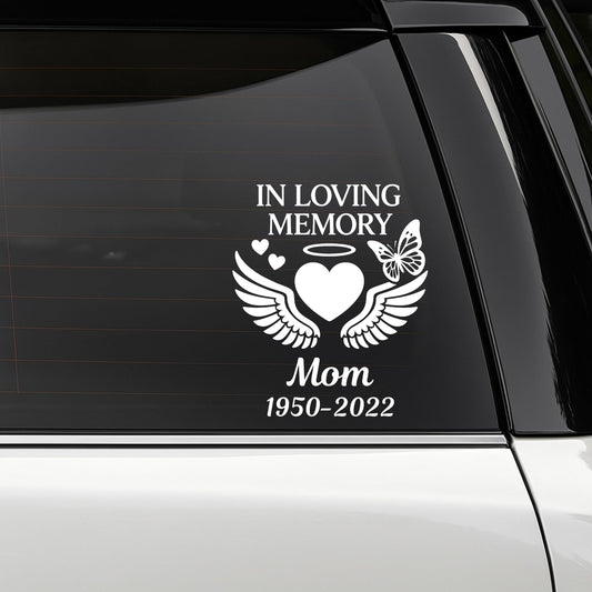 Personalized Loving Memory Car Decal | Memorial Angel Wings Heart Design | Multiple Colors Available | Great for Windows, Mugs, Wall, Laptops - Nostalgi Factory