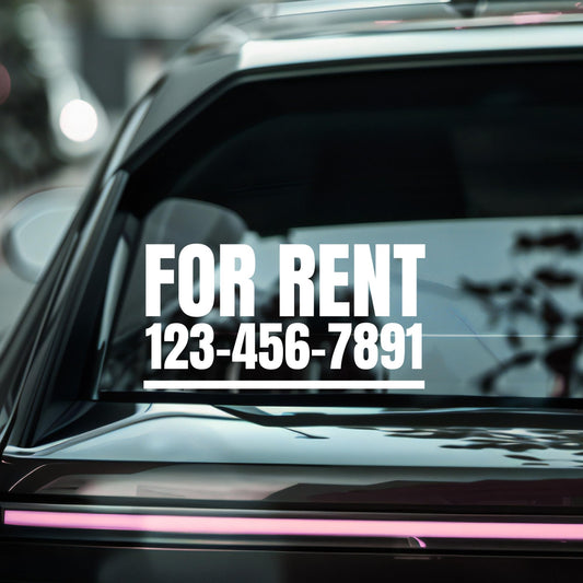 Personalized car window decal with custom number design by Nostalgi Factory, ideal for vehicle customization and decoration.