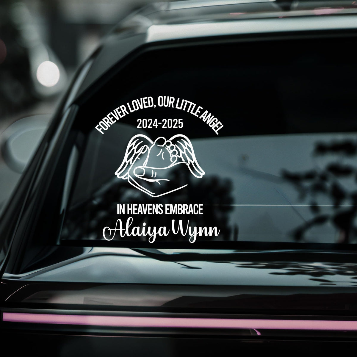 Personalized Baby Memorial Car Decal | In Heaven's Embrace | Newborn | Customizable Angel Design - Nostalgi Factory