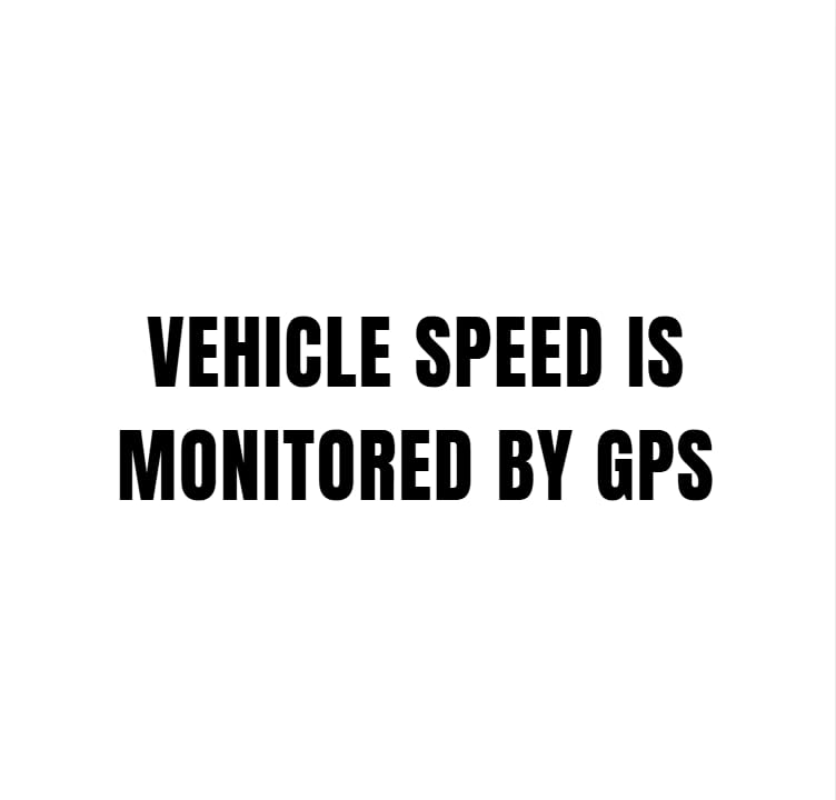 Two Nostalgi Factory GPS vehicle speed monitored vinyl decal stickers in multiple colors, measuring 3.5 x 11.25 inches, displayed on a surface.