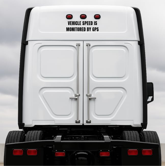 Nostalgi Factory GPS vehicle speed monitored vinyl decal sticker, 3.5 x 11.25 inches, in multiple colors, shown on a car window.