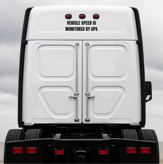 Nostalgi Factory GPS vehicle speed monitored vinyl decal sticker, 3.5 x 11.25 inches, in multiple colors, shown on a car window.